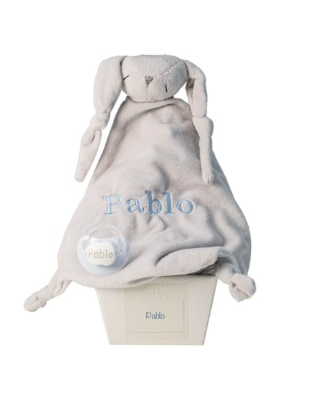 Doudou y chupete personalizado con el nombre del bebé