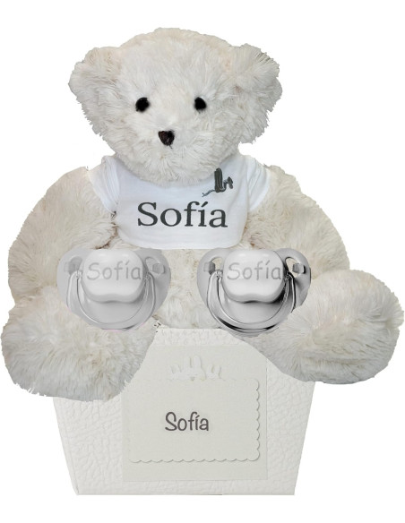 Pack of two personalised dummies and teddy bear